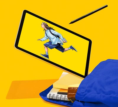 Wacom MovinkPad 11 portable drawing tablet being put in a bag