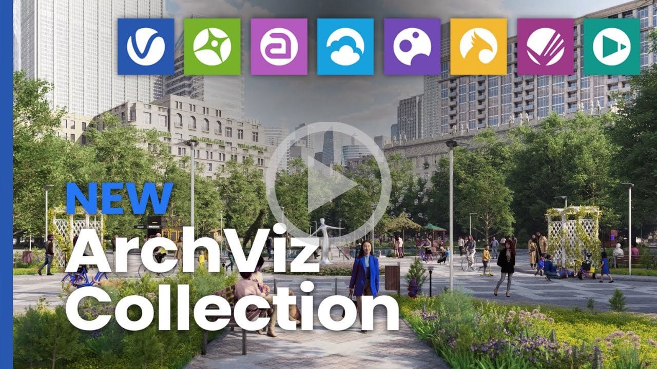 video thumbnail showing the key features of the Chaos ArchViz Collection software