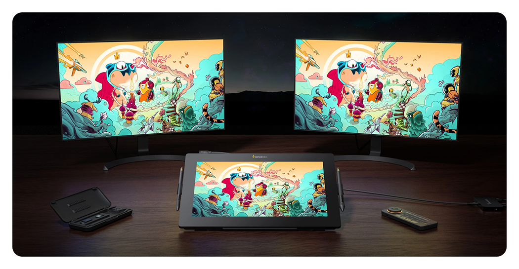 xencelabs pen display connected to two monitors on a desk
