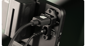 image of Atomos Shinobi II rear connectors with cables attached