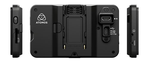 4 images of Atomos Shinobi II showing each side of the monitor with connections