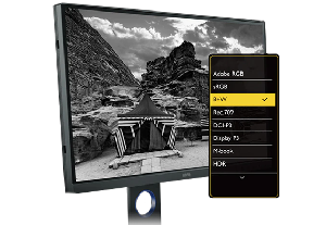 BenQ SW321C black and white modes with software selection overlay
