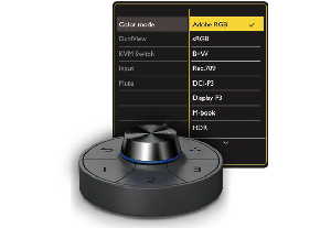 image of BenQ hotkey puck g2 infront of software screen capture