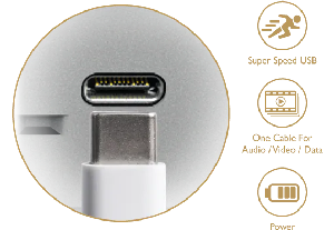 close up image of BenQ SW321C features a USB-C port with displayport