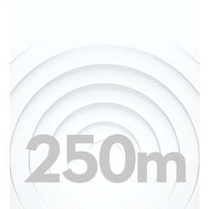 250m range with ring waves on white background