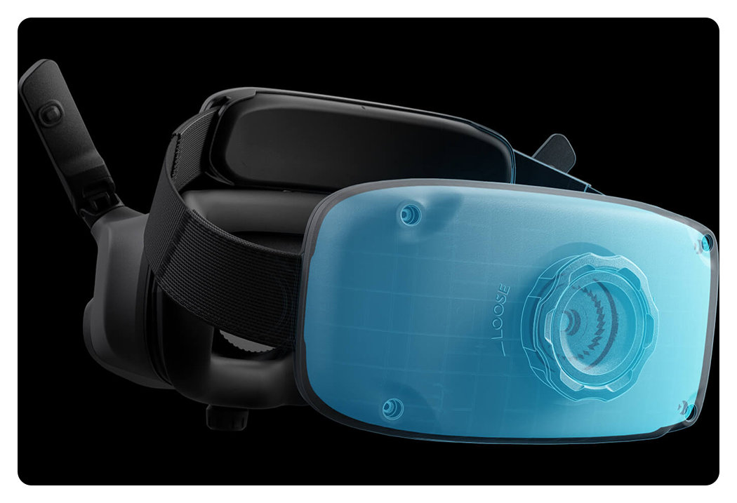 rear view of the dji goggles 3 highlighting the headband in blue