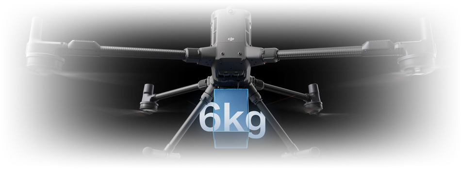 DJI Enterprise Matrice 400 on black background showing 6kg payload box