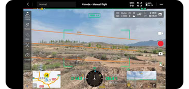 DJI Remote controller view showing powerline obstacle sensing