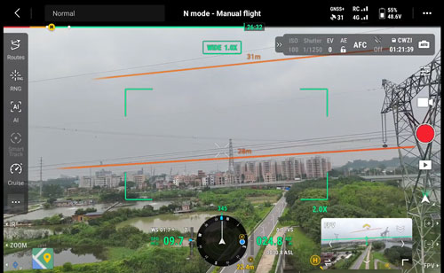 DJI Matrice 400 footage with powerline AR warnings