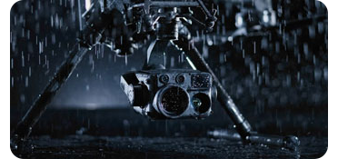 DJI Zenmuse H30 Series payload mounted to drone in heavy rain conditions