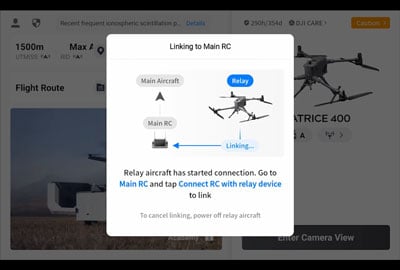 screenshot of DJI controller linking video transmission relay