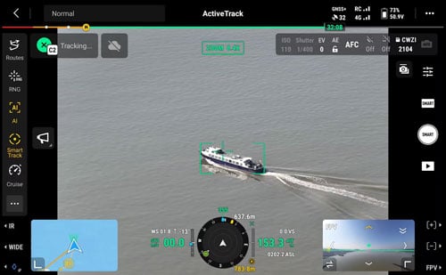 image preview of boat being tracked by DJI matrice drone