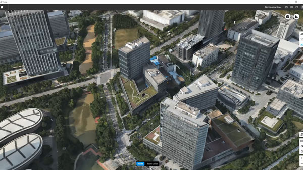 DJI Terra software window showing city 3D model