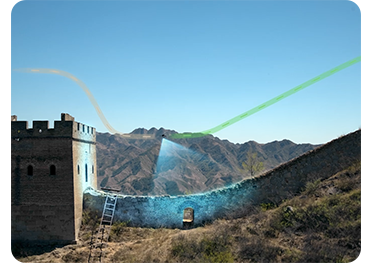 Illustration showing DJI matrice 400 terrain follow mode above great wall of china