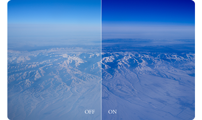 Fuji X100VI sample image comparison aerial photograph of snow covered mountains with chrome effect off and on