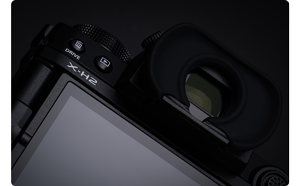 close up of the electronic viewfinder of the fuji xh2
