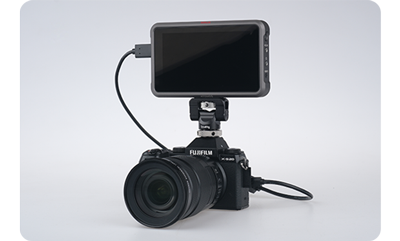 fuji x s20 connected to a monitor via hdmi for RAW output