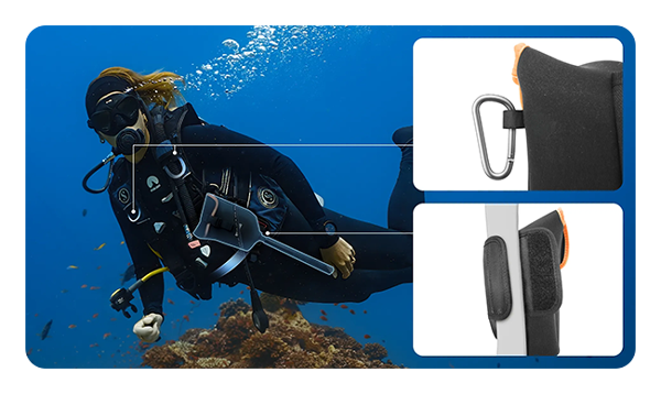 diagram showing how the Invisible Dive Case storage bag can be used