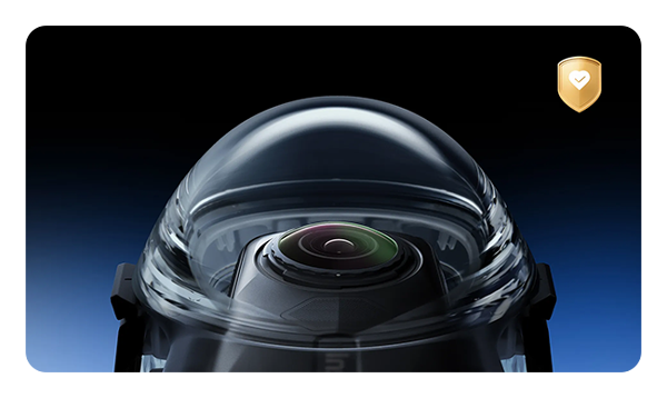 close up of the Insta360 X5 in the Invisible Dive Case