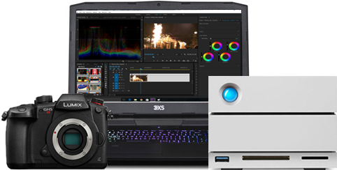 lumix camera, 3xs laptop and lacie big dock