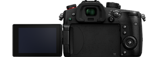 rear view of the panasonic lumix gh5m2 mirrorless camera showing the view finder in closer detail