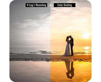 vlog l and colour grading comparison on a sample image of a beach wedding taken on the panasonic lumix gh5m2 mirrorless camera