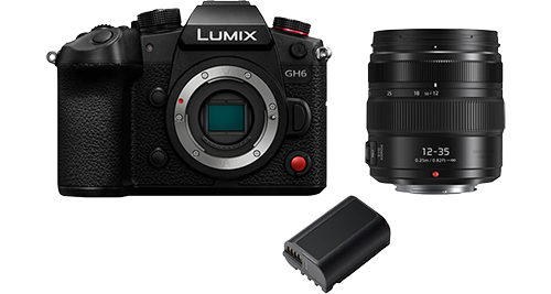 Panasonic LUMIX GH6 Digital Mirrorless Camera with Lumix 12-35mm Lens and battery