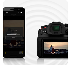 Lumix Lab Application open transfering footage from GH7 to iPhone on white background