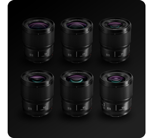 image of LUMIX S series fixed focal length lenses on black backgrounds