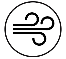 black circle icon showing wind blowing direction