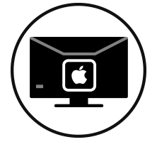 Black circle icon with monitor illustration inside