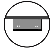 Black circle icon with apple mac mini mounted under a desk
