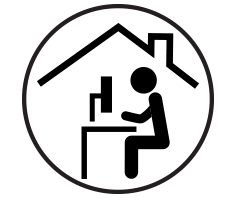 Black circle icon of man working from home