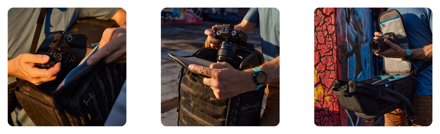 3-point camera access at the side, top and rear of the backpack, Tenba Axis V2 24L Backpack Multicam Black