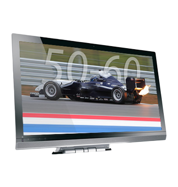 sample footage on a screen of a race car using the aja corvid 88