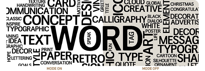 Word cloud showcasing the reading mode on and off