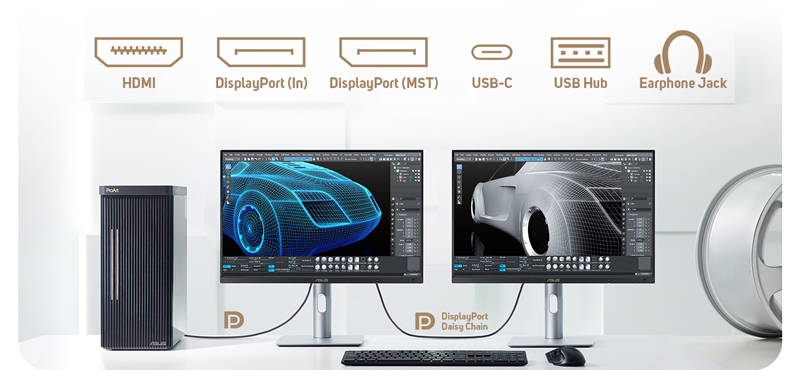 two asus proart pa279cv monitors connected with a displayport diasy chain