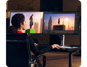 someone video editing using the asus proart pa279cv monitor