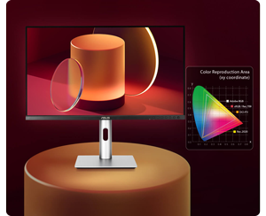 ASUS ProArt PA24ACRV Display with color gamut chart on red background