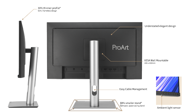 annotated image of ASUS ProArt PA24ACRV Display with highlighted features