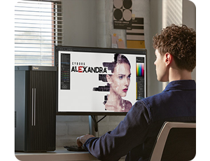 person editing photos on the asus proart pa24acrv monitor
