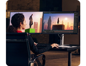 someone video editing using the asus proart pa24acrv monitor