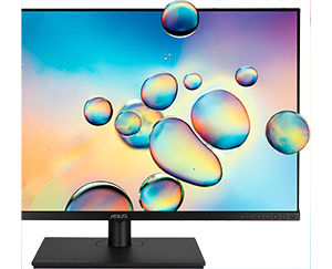 half view of the asus proart pa329cv with bubbles coming out of the screen