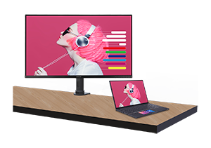 asus proart pa329cv connected to laptop on a desk