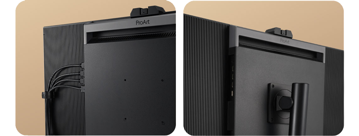 Rear photos of ASUS ProArt PA32DC with cable management clips