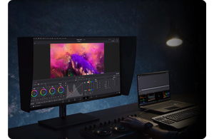 ASUS ProArt PA32DC on video editing desk with HDR content