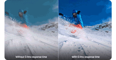Animated graphic of Snowboarder spraying snow over the camera view