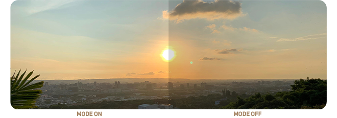 cityscape photograph at sunset comparing HDR mode on and off