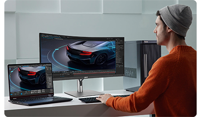 3D artist using a ProArt workstation and monitor for colour accuracy