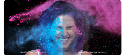 ASUS Flicker Free Technology comparison of woman with Coloured powders